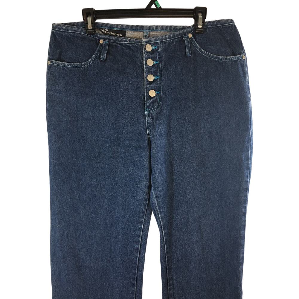 Vintage Y2K No Boundaries Button Fly‎ Jeans w/ Bright Blue Trim Junior's Size 15